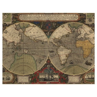 1595 Vintage World Map by Jodocus Hondius Full Color Flyer by ZephyrusBooks