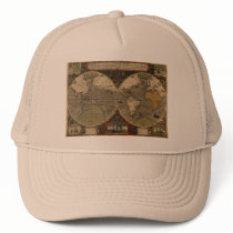 1595 Vintage World Map by Jodocus Hondius Mesh Hats