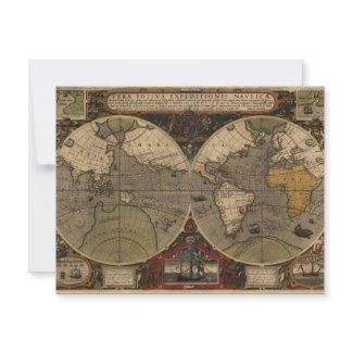 1595 Vintage World Map by Jodocus Hondius Announcement