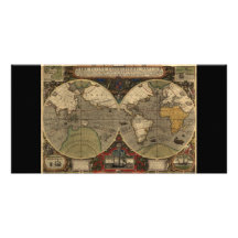 1595 Vintage World Map by Jodocus Hondius Photo Cards
