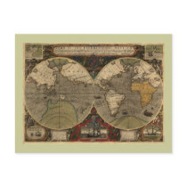 1595 Vintage World Map by Jodocus Hondius Post Cards