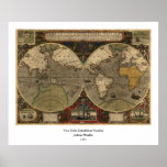 1595 Vintage World Map by Jodocus Hondius Posters