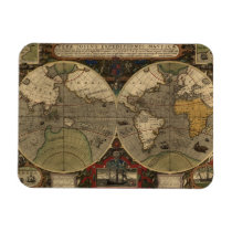 1595 Vintage World Map by Jodocus Hondius Vinyl Magnet