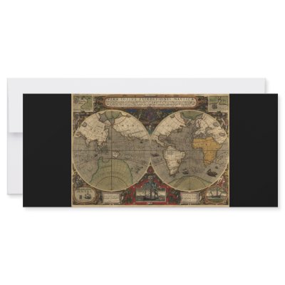 1595 Vintage World Map by Jodocus Hondius Personalized Rack Card by ZephyrusBooks
