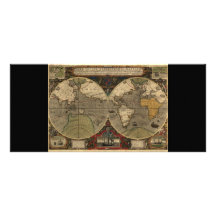 1595 Vintage World Map by Jodocus Hondius Personalized Rack Card