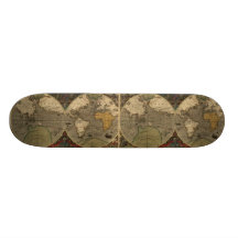 1595 Vintage World Map by Jodocus Hondius Skate Deck