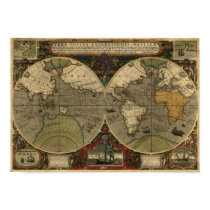 "1595 World Map of Hondius" Historic Map posters by RavenSpiritPrints "1595 World Map of Hondius" Historic Map posters