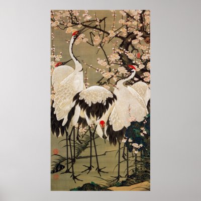15. 梅花群鶴図, 若冲 Plum Blossoms & Cranes, Jakuchū Print by ukiyoemuseum