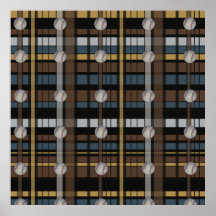 15. Brown Black Gray Plaid Baseball Design Posters