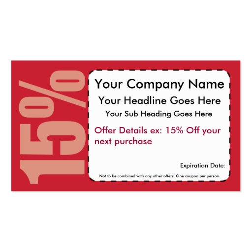15%  Off Coupon Business Card (front side)