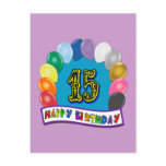 15th Birthday Gifts with Assorted Balloons Design Postcard