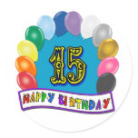 15th Birthday Gifts with Assorted Balloons Design stickers