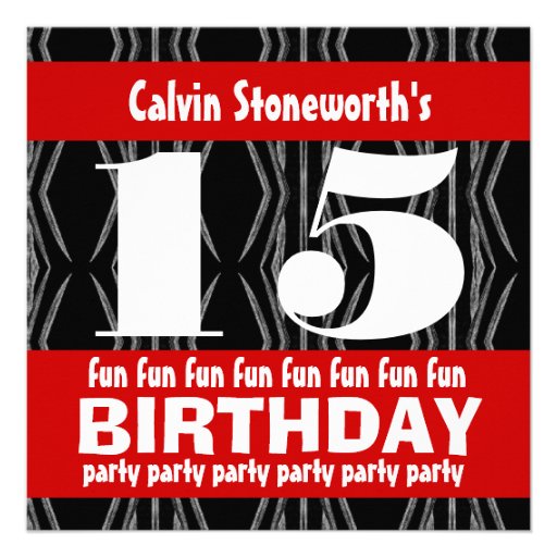 15th Birthday Party Black Red White Contemporary Custom Invitations