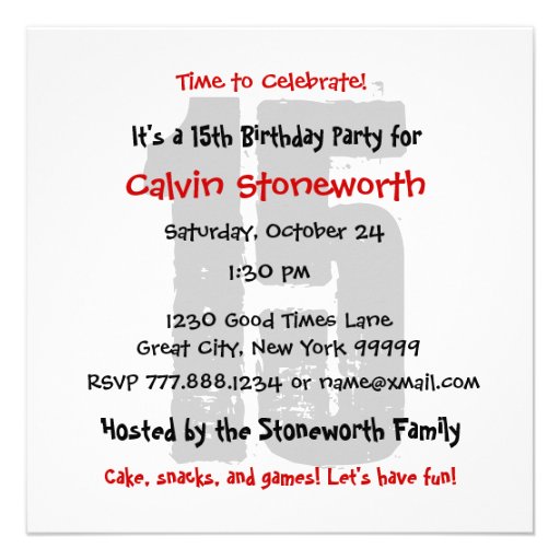 15th Birthday Party Black Red White Contemporary Custom Invitations