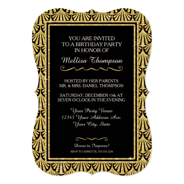 15TH Birthday Party Glam Great Gatsby Style Card