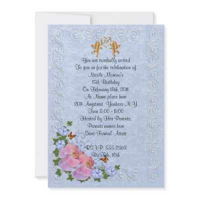 15th birthday party invitation orchids on blue by Irisangel