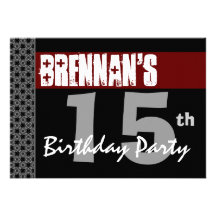 15th Birthday Party Modern Red Black and White Invitation