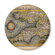 1610 Map of Cornwall, Devon, Somerset, etc... Refrigerator Magnet