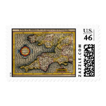 1610 Map of Cornwall, Devon, Somerset, etc... Postage Stamps