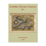 1610 Map of Cornwall, Devon, Somerset, etc... Postcard