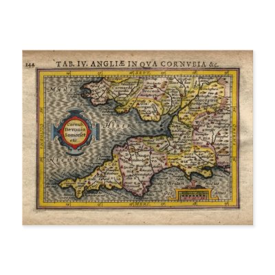 1610 Map of Cornwall, Devon, Somerset, etc... Postcard by ZephyrusBooks