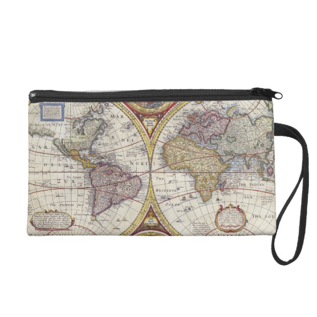 1626 Vintage World Map Wristlet Clutch