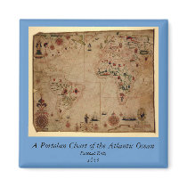 1633 Atantic Ocean Portolan Chart - Pascoal Roiz Magnets