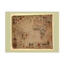 1633 Atantic Ocean Portolan Chart - Pascoal Roiz Post Card