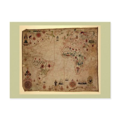 1633 Atantic Ocean Portolan Chart - Pascoal Roiz Post Card by ZephyrusBooks