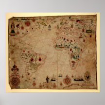 1633 Atantic Ocean Portolan Chart - Pascoal Roiz Poster