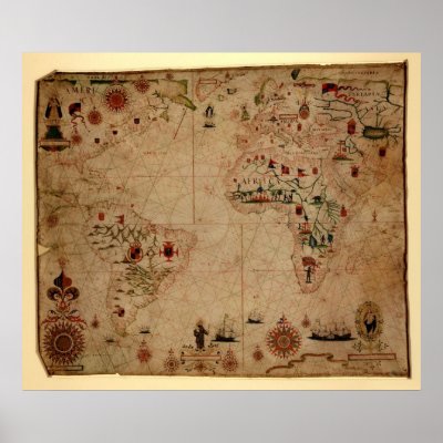 1633 Atantic Ocean Portolan Chart - Pascoal Roiz Poster by ZephyrusBooks