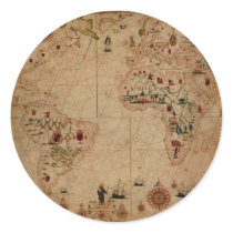 1633 Atantic Ocean Portolan Chart - Pascoal Roiz Round Stickers