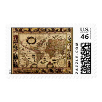 1635 Vintage World Map by Willem Blaeu Postage Stamps