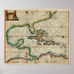 1666 Chart of Carribean Poster