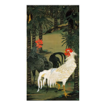 16. 棕櫚雄鶏図, 若冲 Palm Tree & Rooster, Jakuchū Print