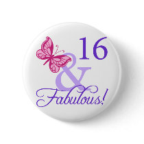 16 And Fabulous Birthday Pinback Buttons