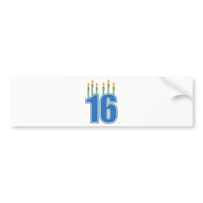 16 Birthday Candles (Blue / Green) Bumper Sticker by LushLaundry
