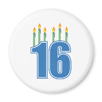 16 Birthday Candles (Blue / Green) Refrigerator Magnet