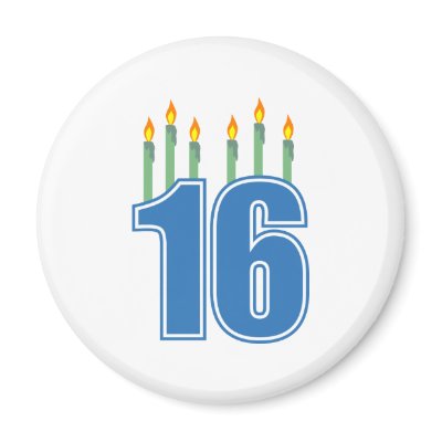16 Birthday Candles (Blue / Green) Refrigerator Magnet by LushLaundry