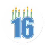 16 Birthday Candles (Blue / Green) Stickers