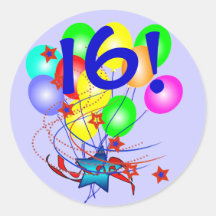 16! Or Any Age Birthday Balloons Round Stickers