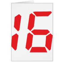 16 sixteen  red alarm clock digital number card