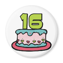 16 Year Old Birthday Cake magnets