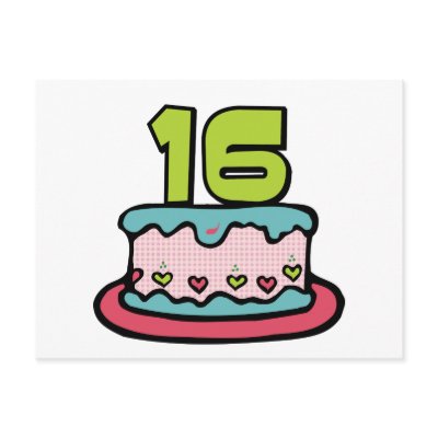 16 Year Old Birthday Cake Post Card by Birthday_Bash