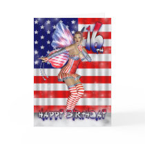 16th Birthday Card with Fairy in stars and stripes