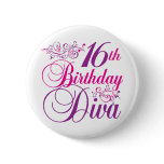 16th Birthday Diva Button