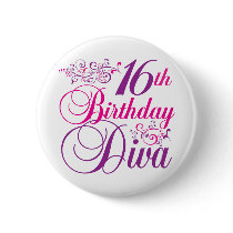 16th Birthday Diva Button