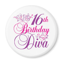 16th Birthday Diva Fridge Magnets