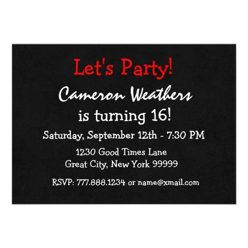 16th Birthday Modern Red Black White Stars v01 Announcement