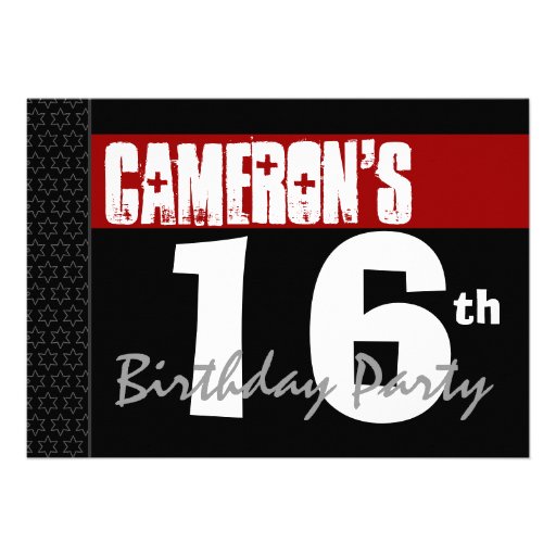 16th Birthday Modern Red Black White Stars v01 Announcement